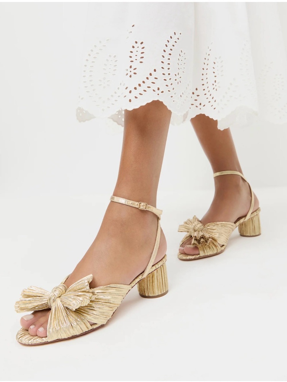 Metallic Gold Bow Block Heel Sandals